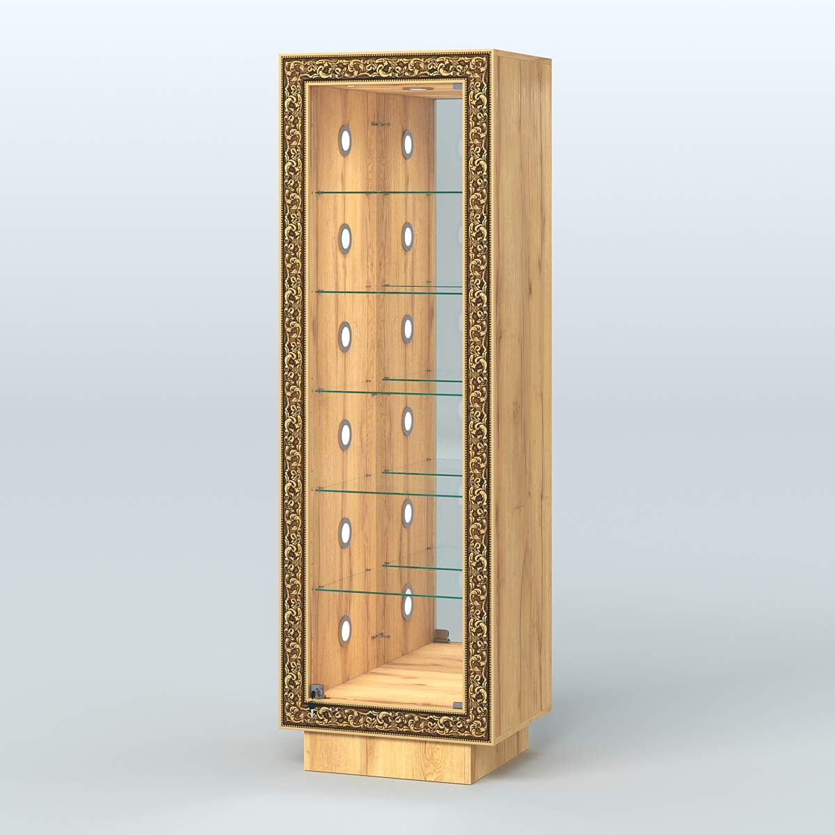 Низкая пристенная витрина с декором НБА-503С Дуб Золотистый