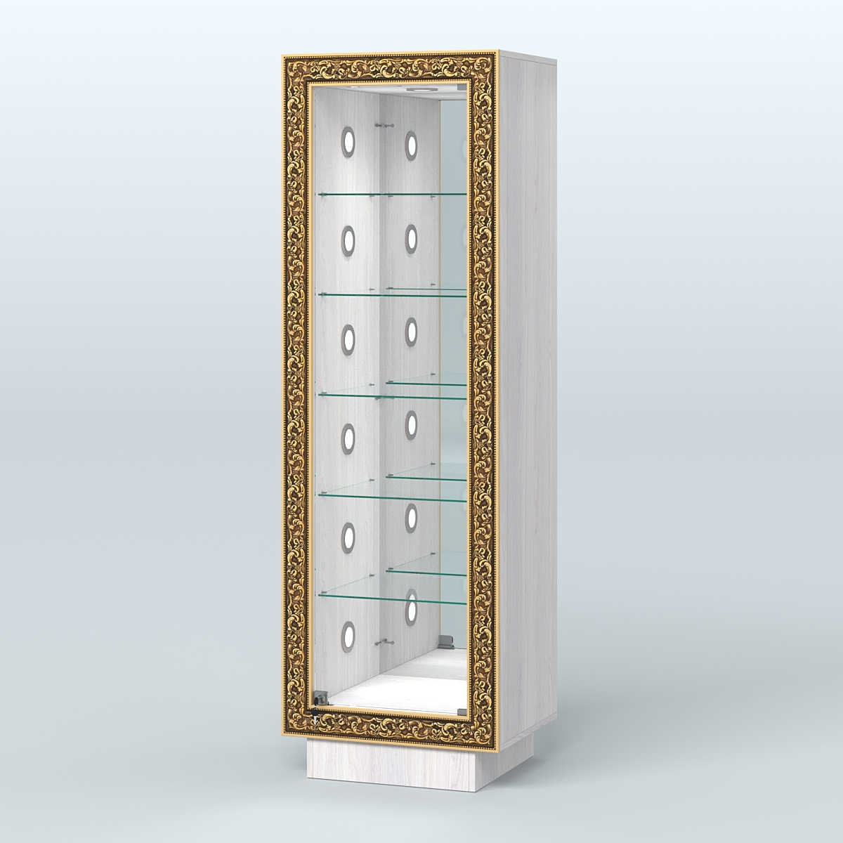 Низкая пристенная витрина с декором НБА-503С Ясень Анкор светлый