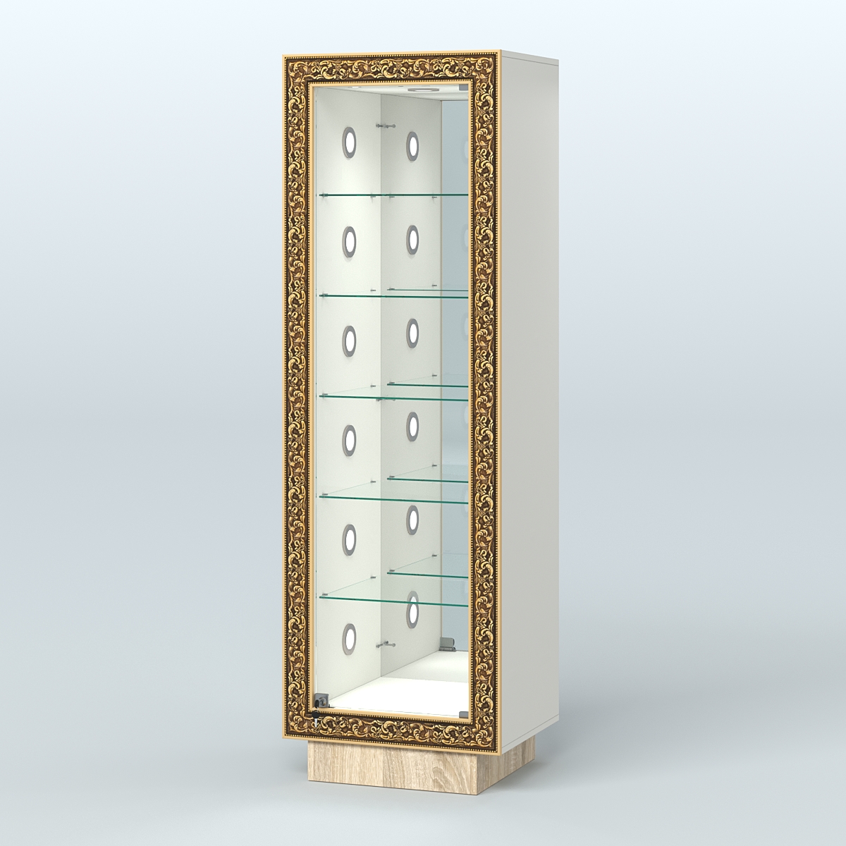 Низкая пристенная витрина с декором НБА-503С Белый + Дуб Сонома