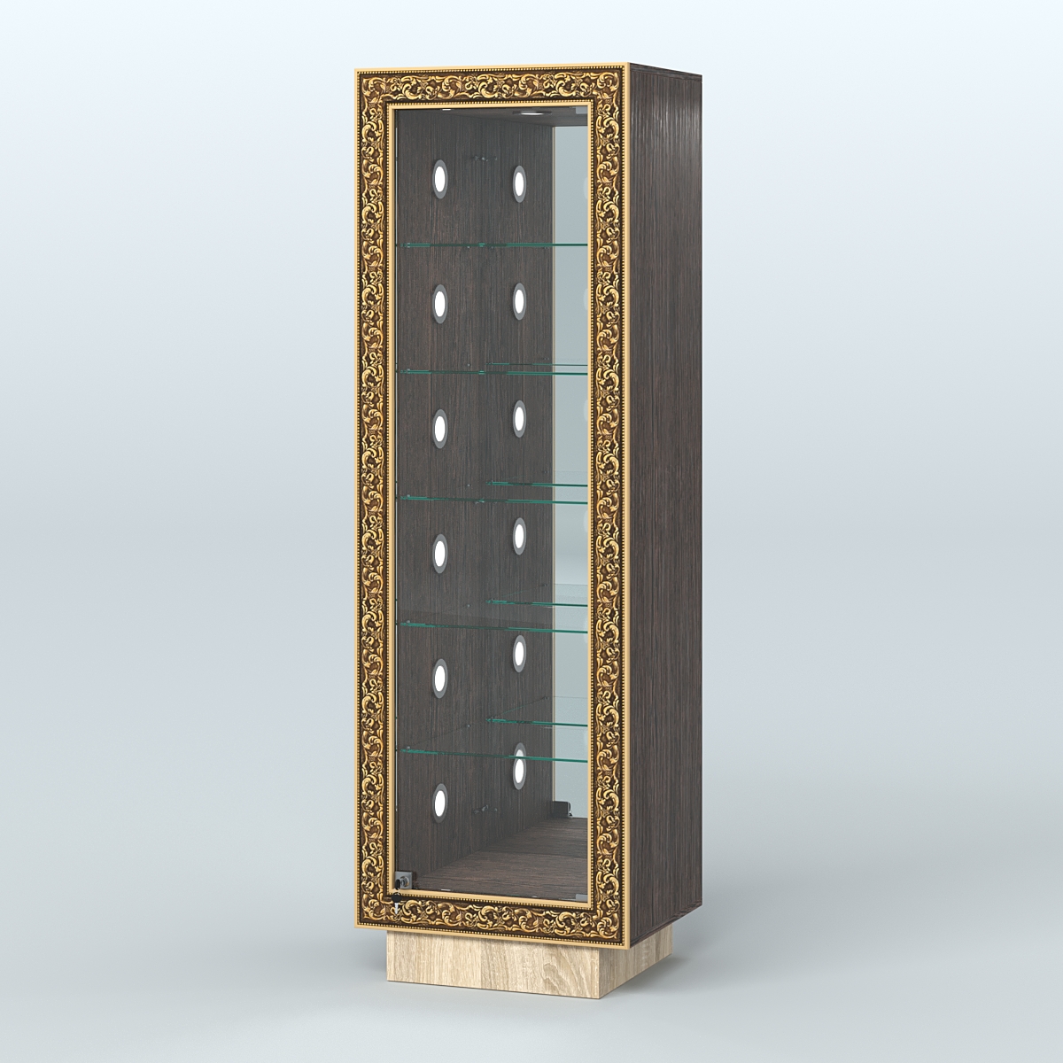 Низкая пристенная витрина с декором НБА-503С Дуб Венге + Дуб Сонома