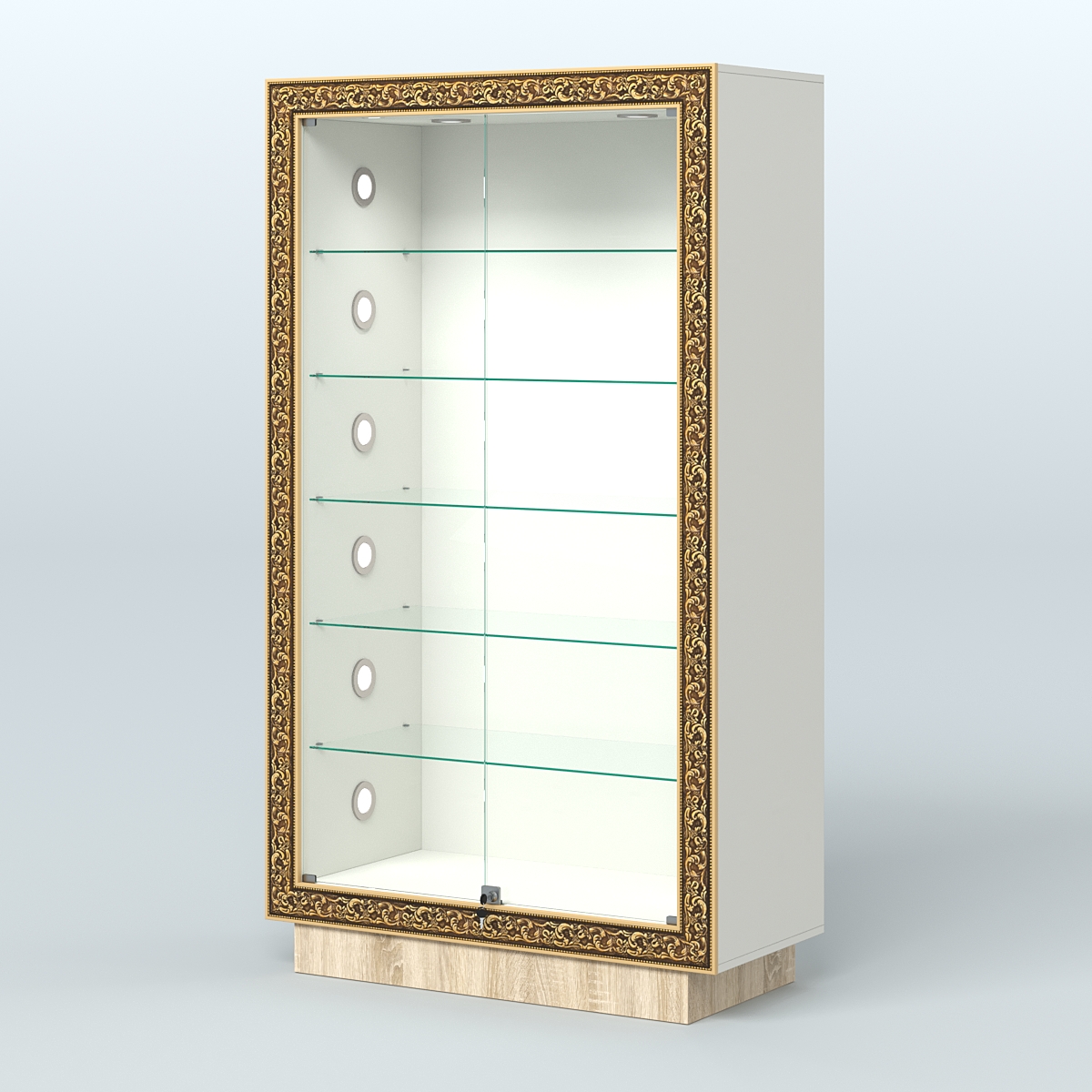 Низкая витрина с декором и замком НБА-505С Белый + Дуб Сонома