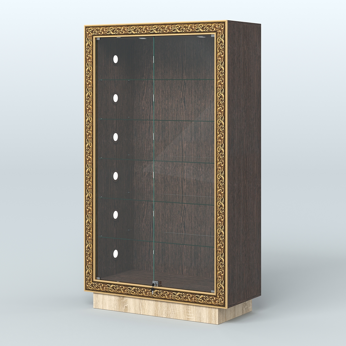 Низкая витрина с декором и замком НБА-505С Дуб Венге + Дуб Сонома