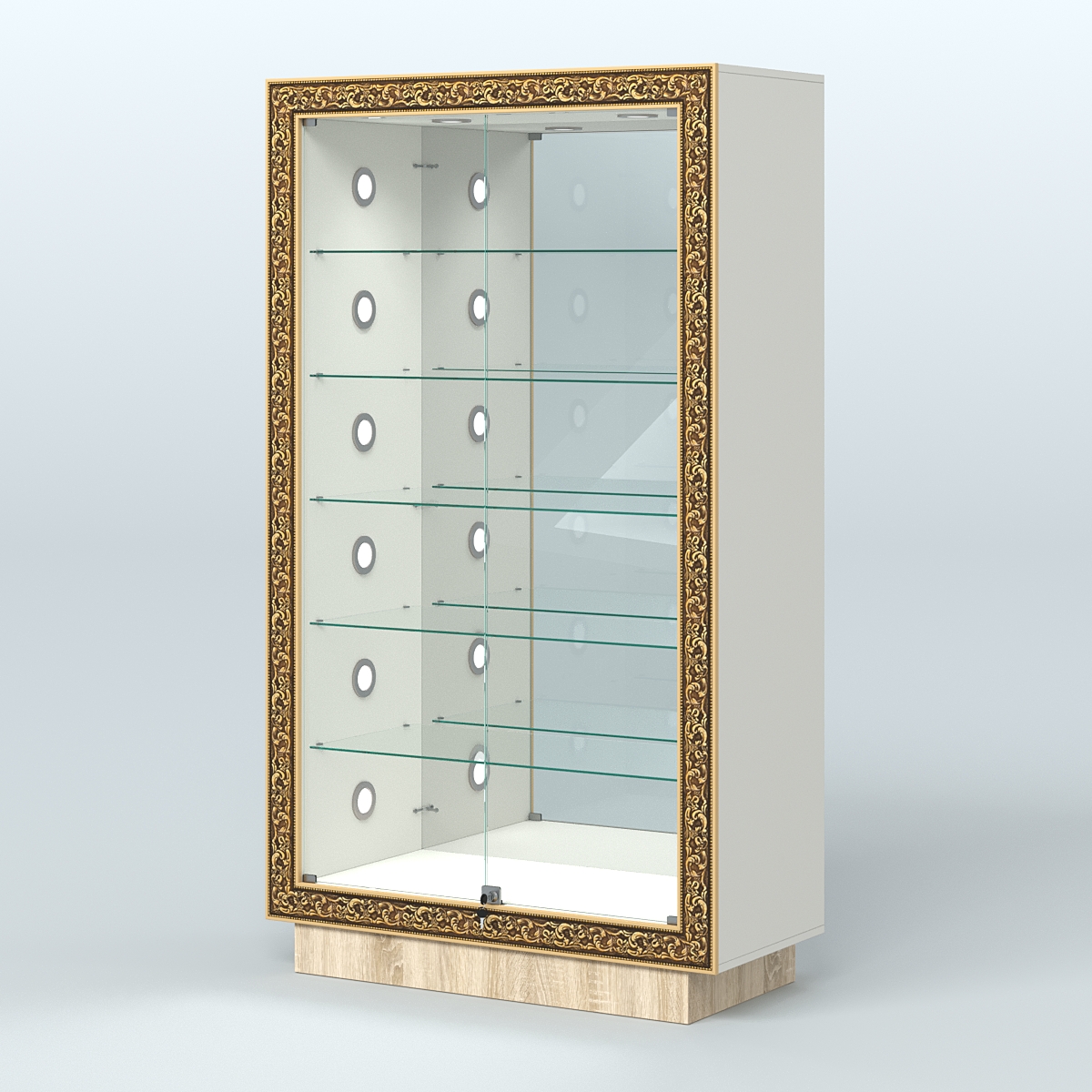 Низкая торговая витрина с декором НБА-507С Белый + Дуб Сонома