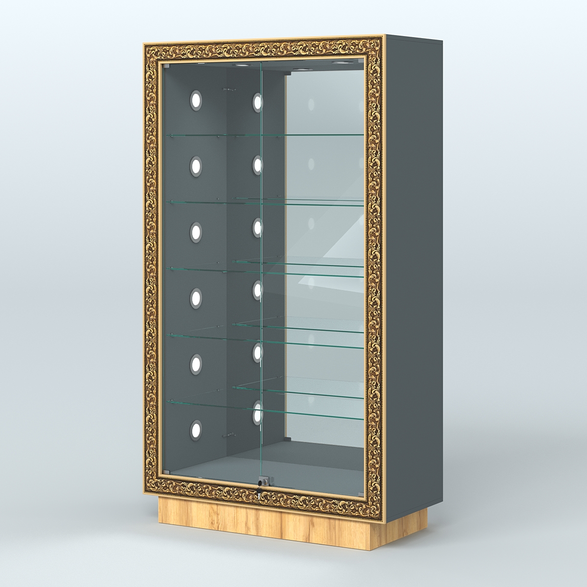 Низкая торговая витрина с декором НБА-507С Темно-Серый  + Дуб Золотистый