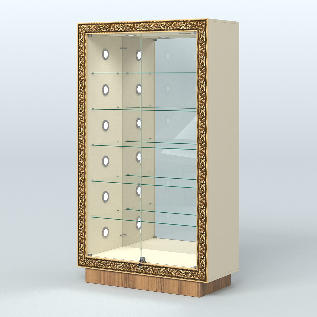 Низкая торговая витрина с декором НБА-507С Крем Вайс + Орех