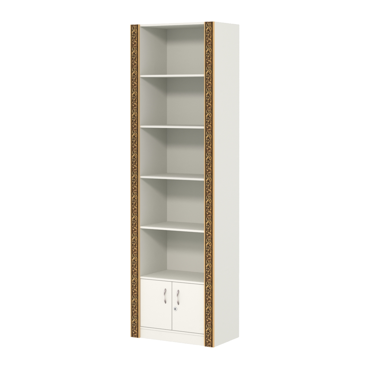 Торговый стеллаж из ДСП с накопителем и декором №СБА-2ВД-400 Белый