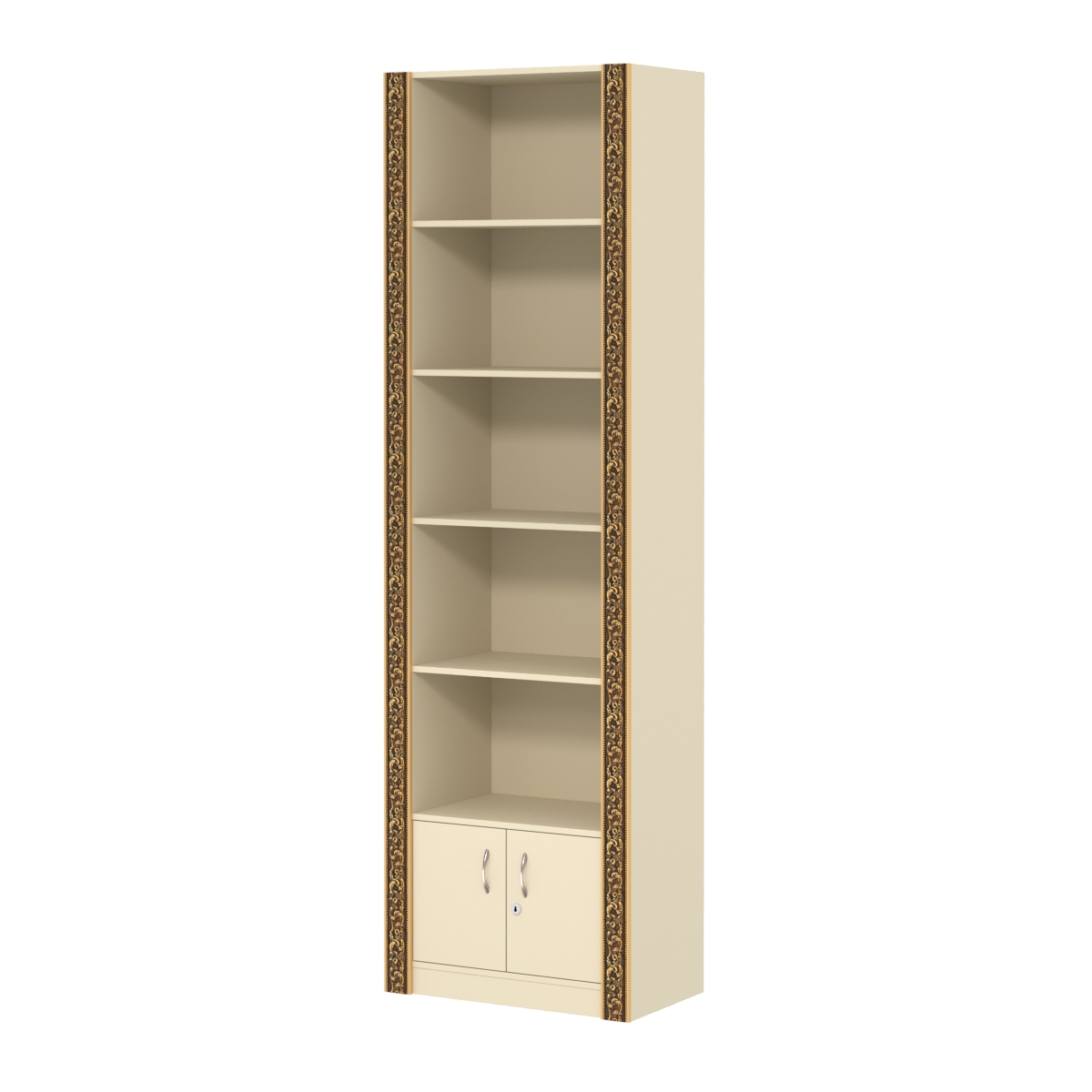 Торговый стеллаж из ДСП с накопителем и декором №СБА-2ВД-400 Крем Вайс