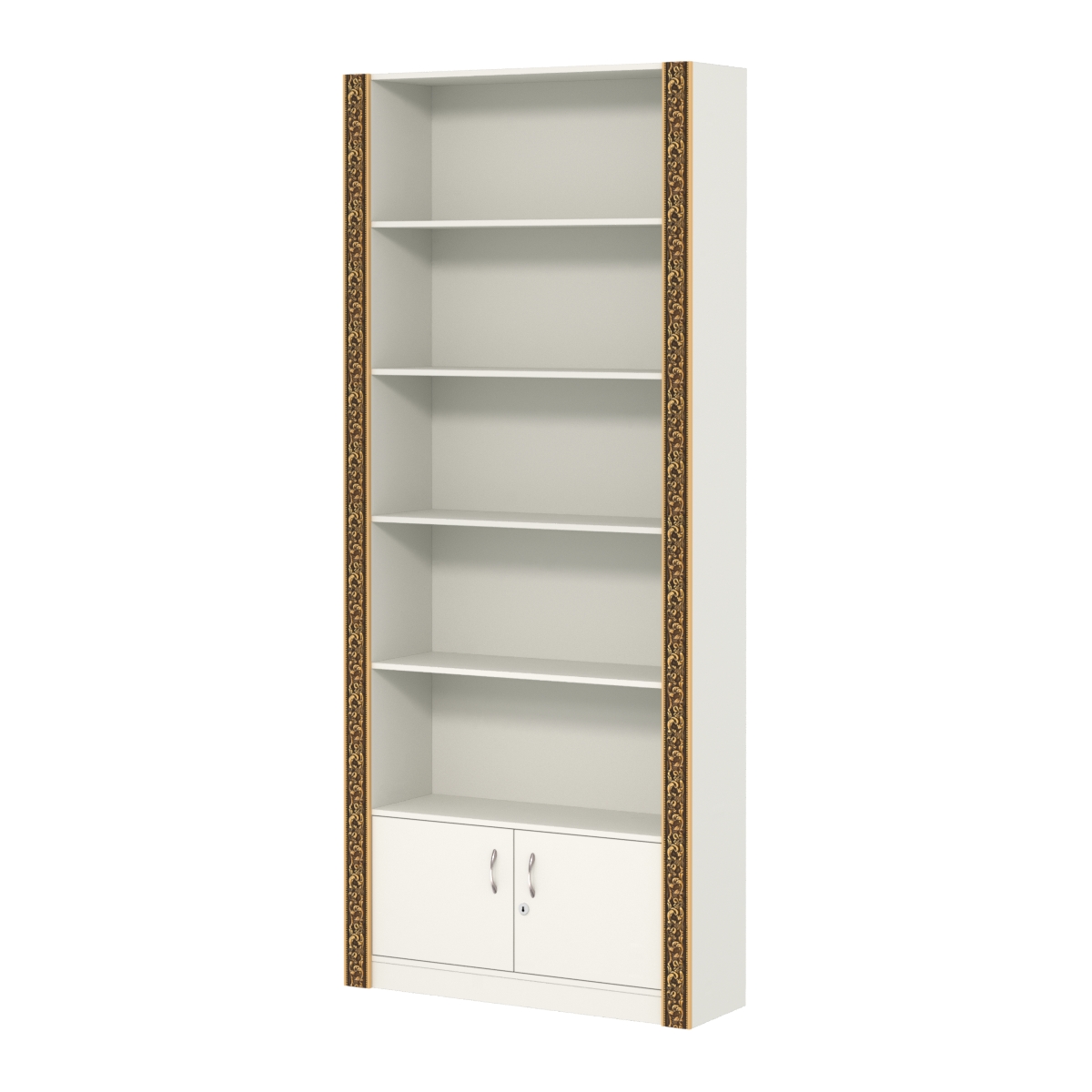 Торговый стеллаж с закрытым накопителем и декором №СБА-1ВД-300 Белый