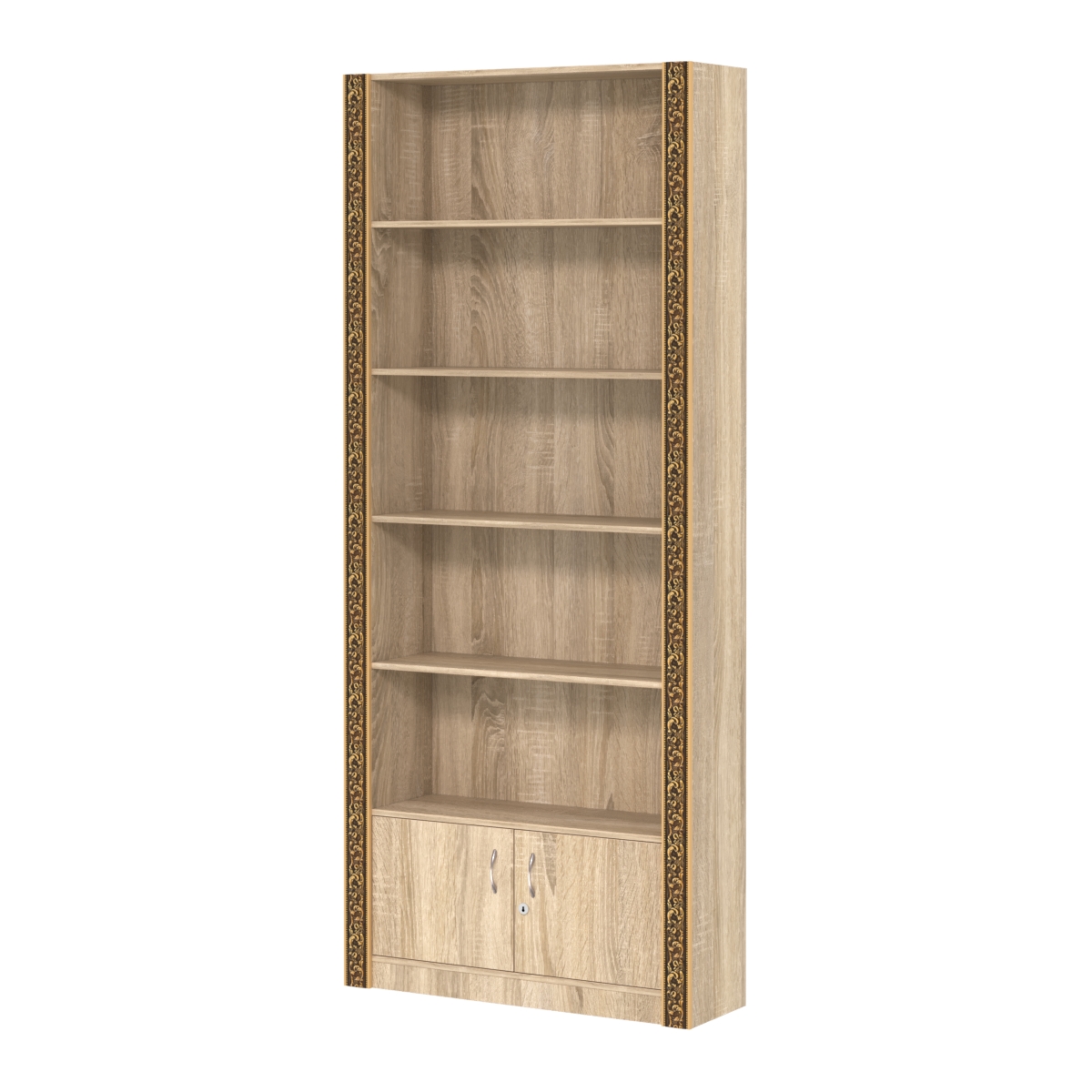 Торговый стеллаж с закрытым накопителем и декором №СБА-1ВД-300 Дуб сонома