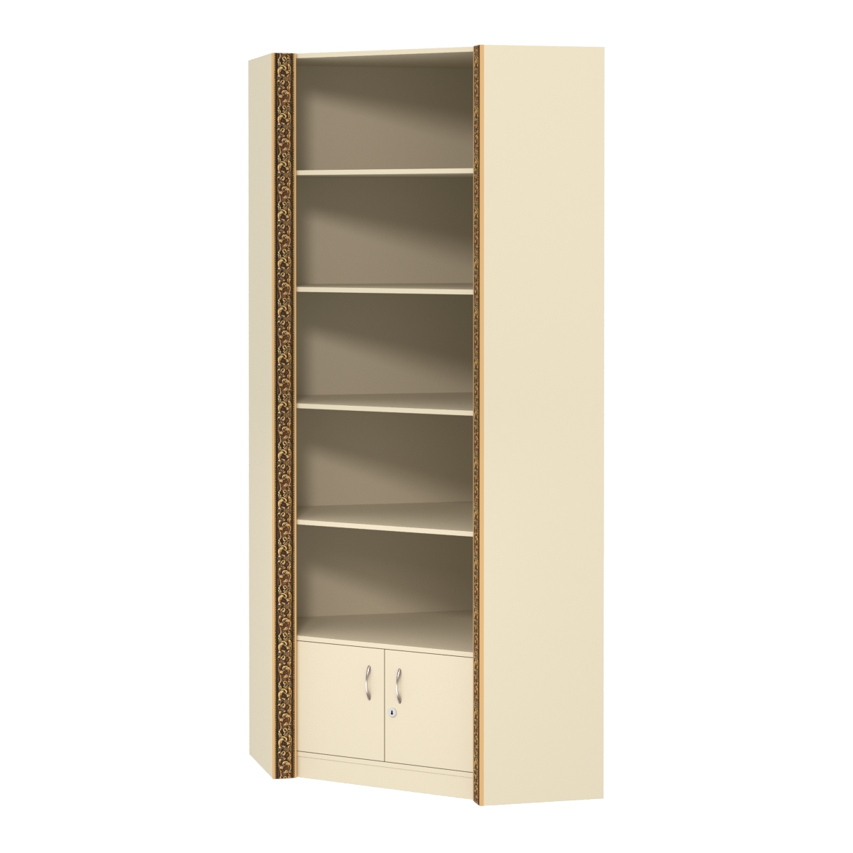 Внутренний угловой стеллаж с накопителем и декором №СБА-5-4ВД-400 Крем Вайс