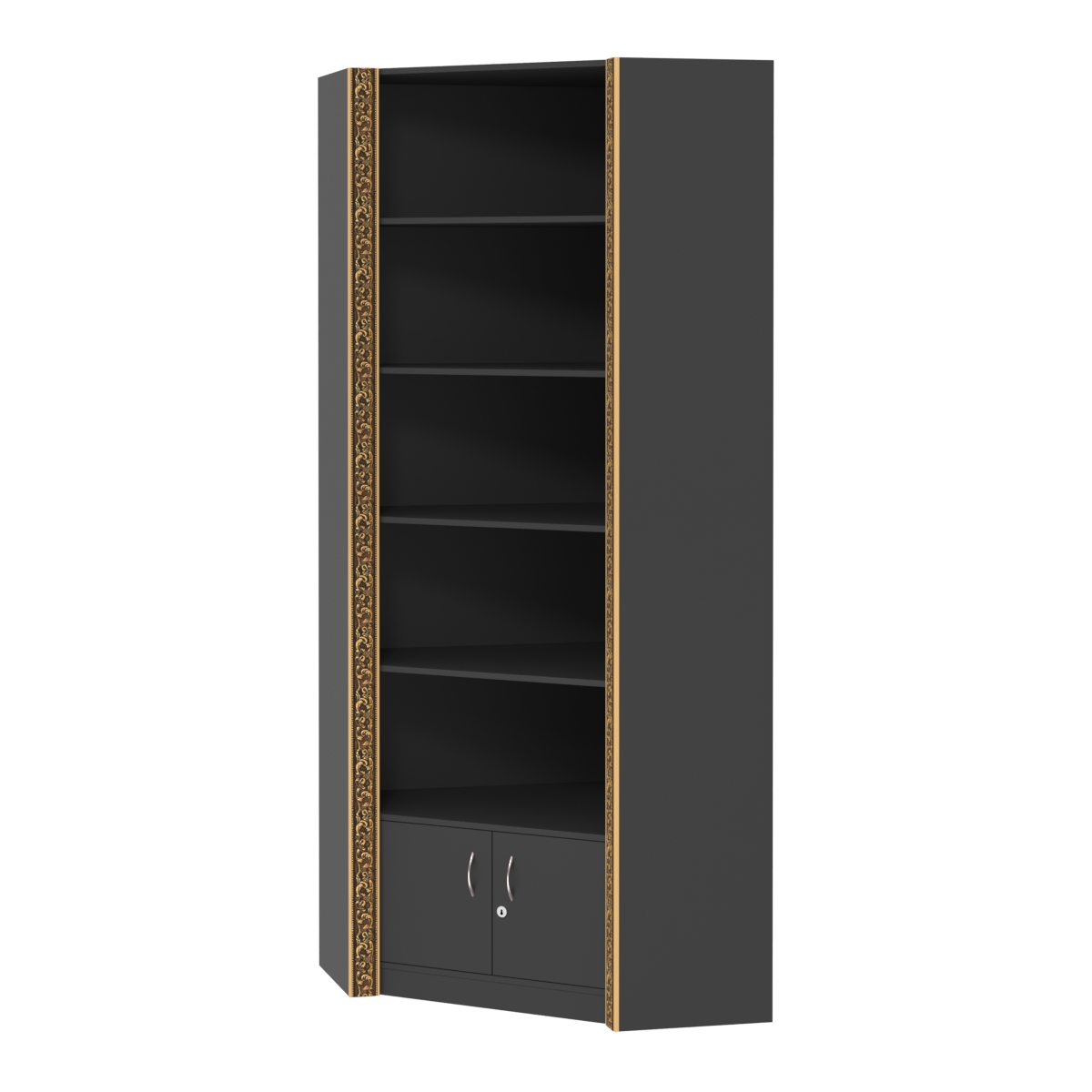 Внутренний угловой стеллаж с накопителем и декором №СБА-5-4ВД-400 Черный