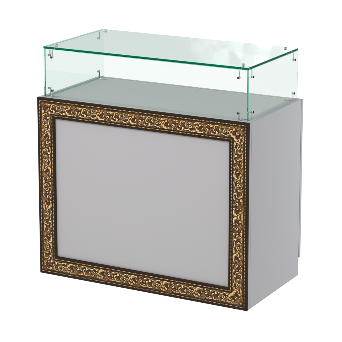Стеклянный прямоугольный прилавок с декором №СПБА-14 Серый