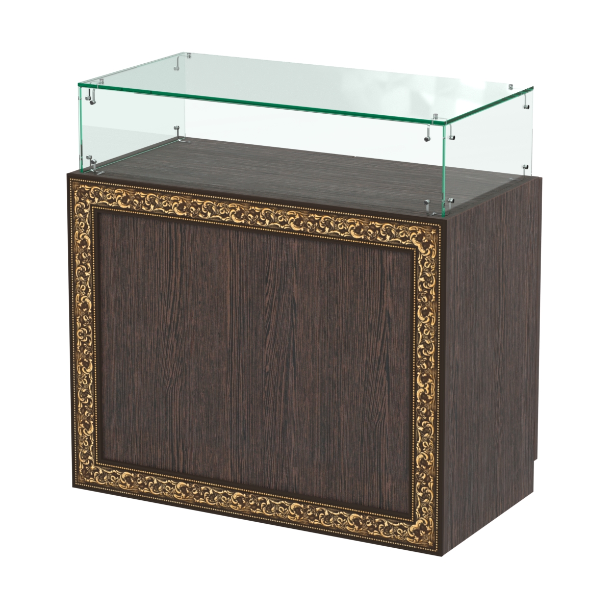 Стеклянный прямоугольный прилавок с декором №СПБА-14 Дуб Венге