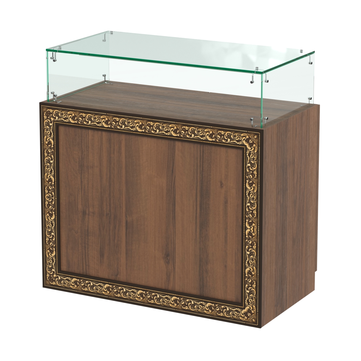 Стеклянный прямоугольный прилавок с декором №СПБА-14 Орех
