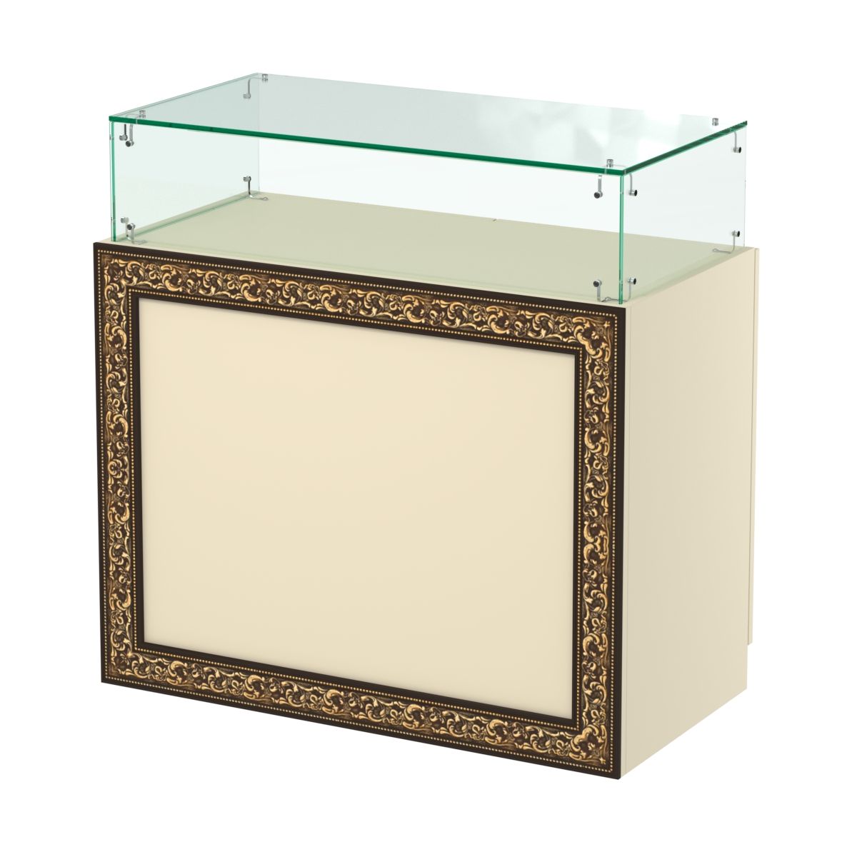 Стеклянный прямоугольный прилавок с декором №СПБА-14 Крем Вайс