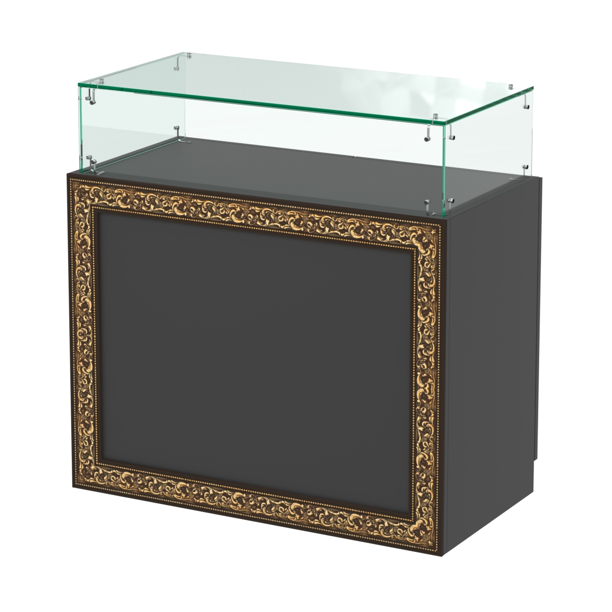 Стеклянный прямоугольный прилавок с декором №СПБА-14 Черный