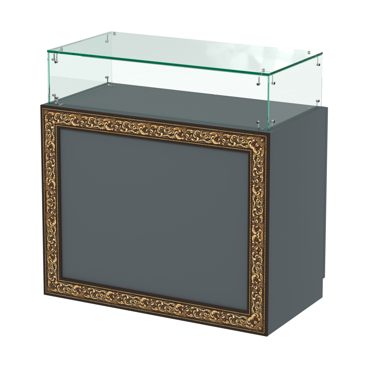 Стеклянный прямоугольный прилавок с декором №СПБА-14 Темно-Серый