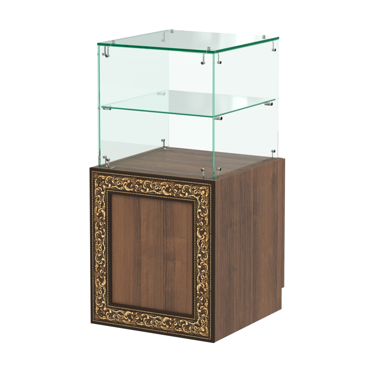 Стеклянный квадратный прилавок с декором №СПБА-10 Орех