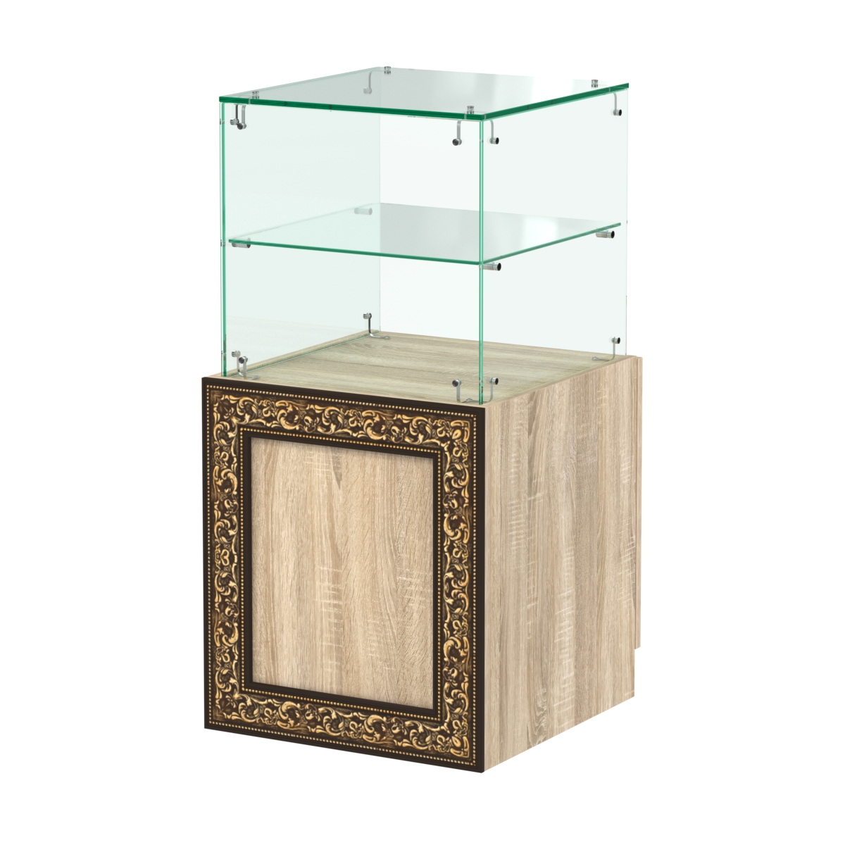 Стеклянный квадратный прилавок с декором №СПБА-10 Дуб сонома