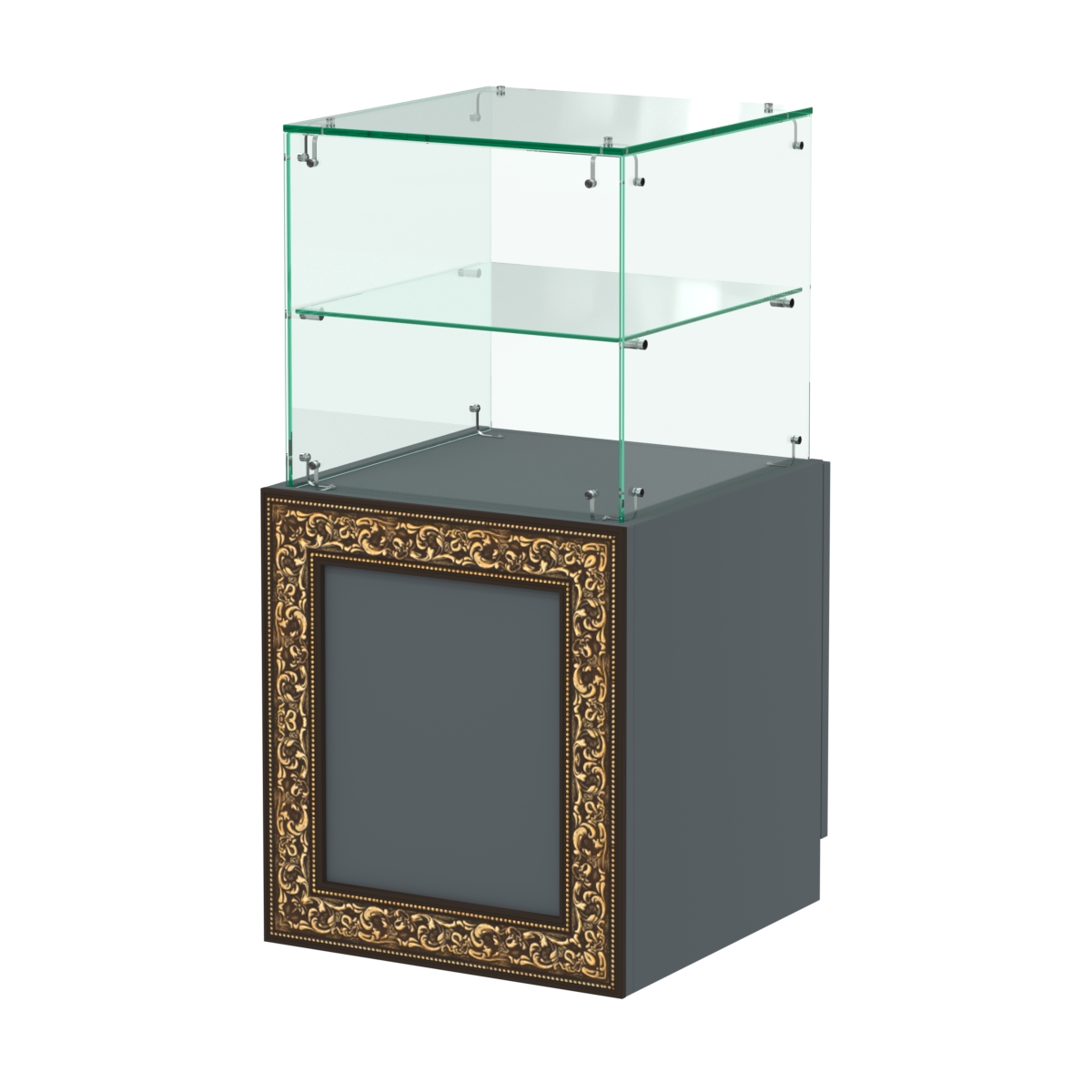 Стеклянный квадратный прилавок с декором №СПБА-10 Темно-Серый