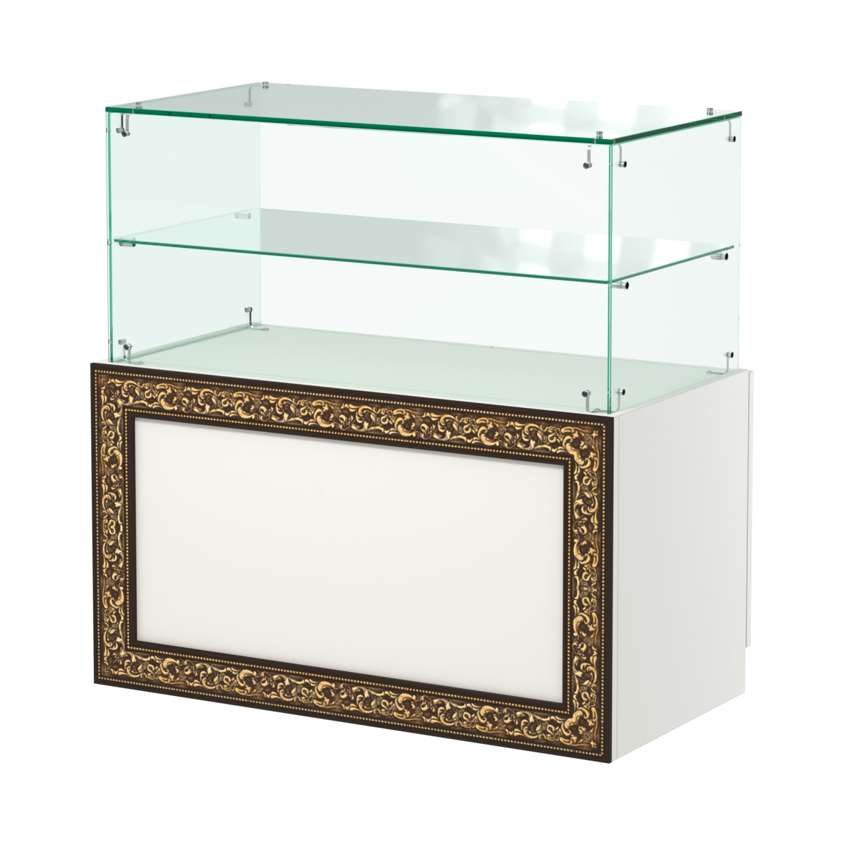 Стеклянный прилавок с декором и накопителем №СПБА-01 Белый