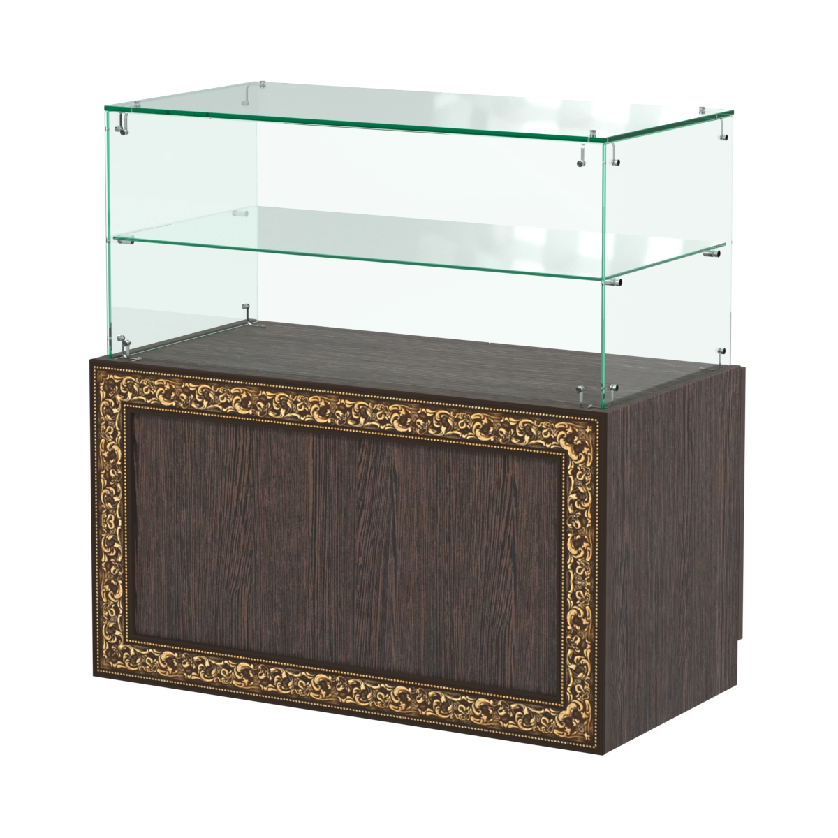 Стеклянный прилавок с декором и накопителем №СПБА-01 Дуб Венге