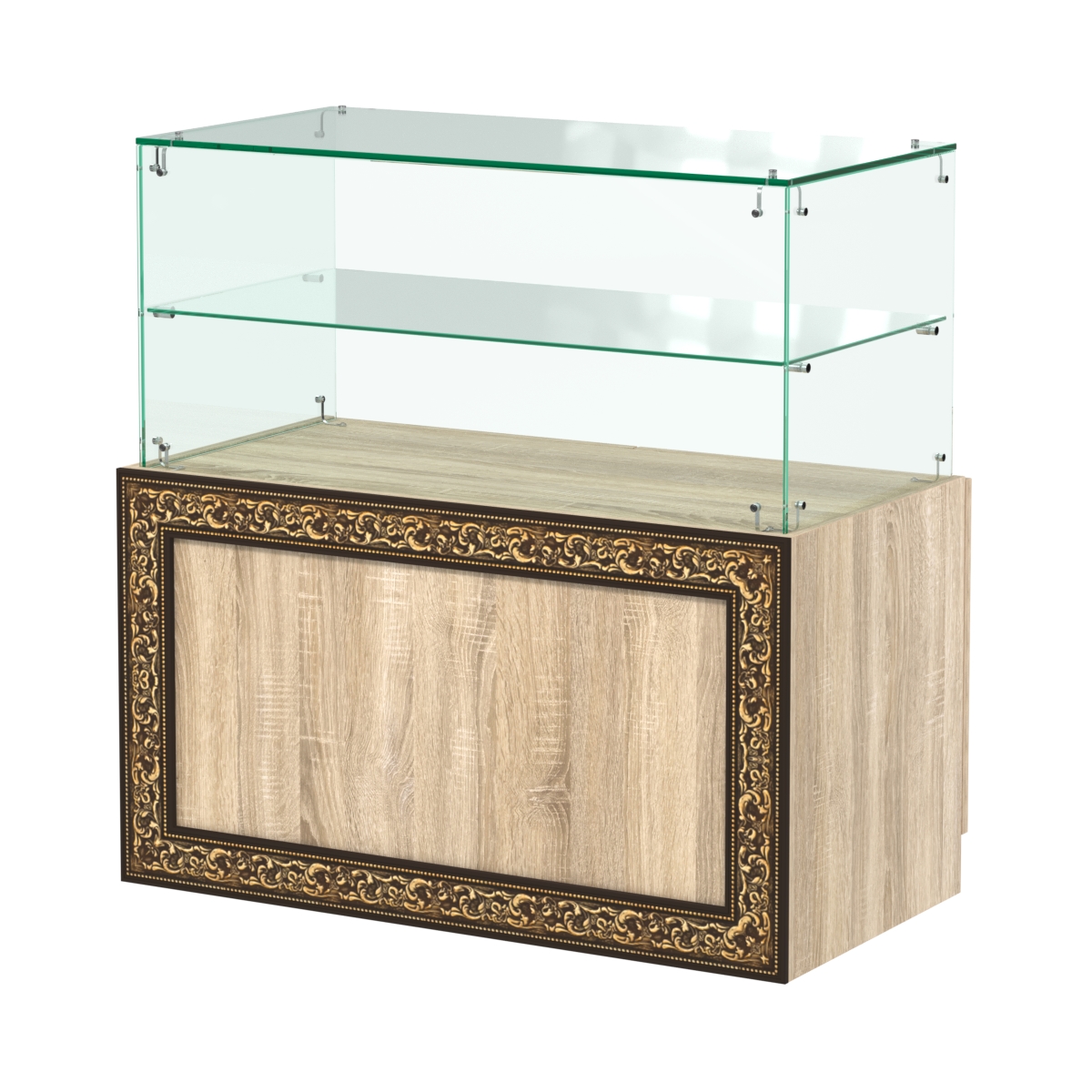 Стеклянный прилавок с декором и накопителем №СПБА-01 Дуб сонома