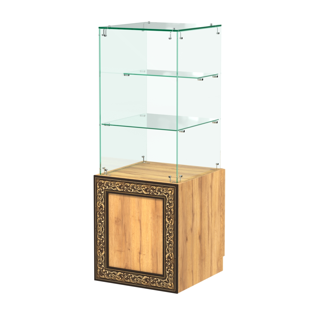 Стеклянный прилавок с декором и тумбой №СПБА-31 Дуб Золотистый