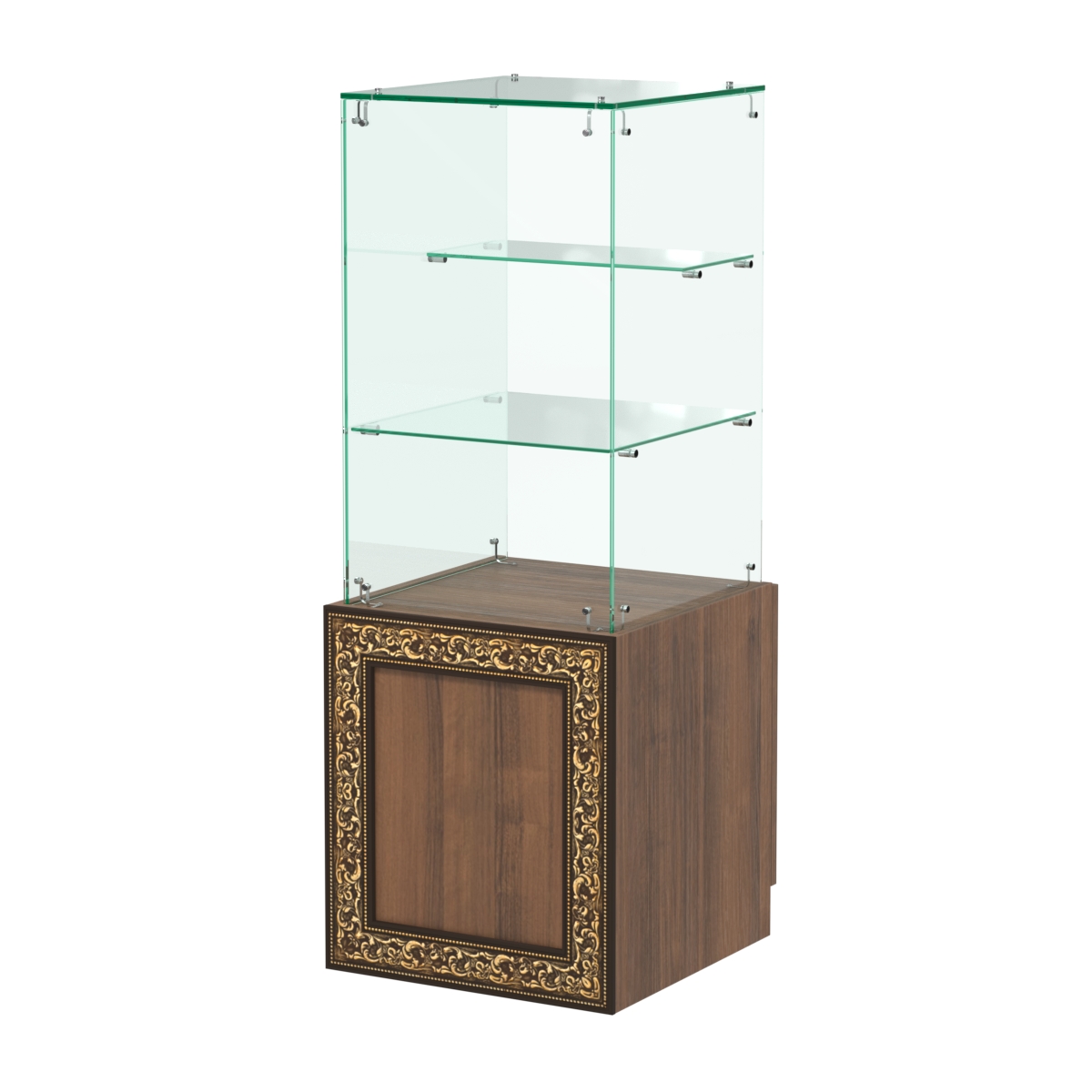 Стеклянный прилавок с декором и тумбой №СПБА-31 Орех