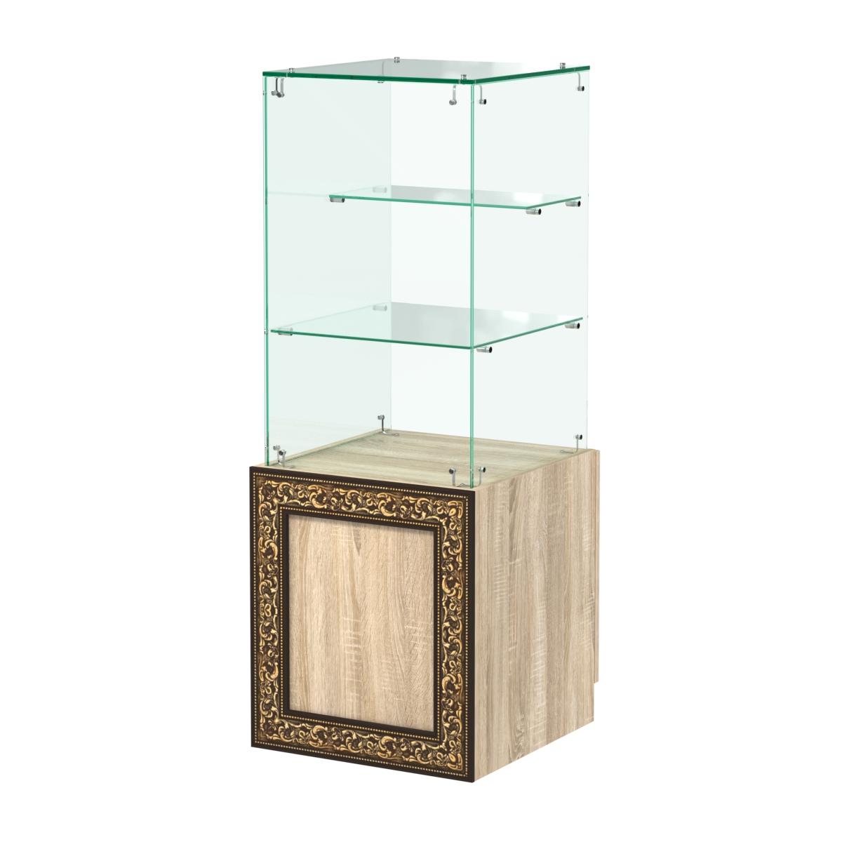 Стеклянный прилавок с декором и тумбой №СПБА-31 Дуб сонома