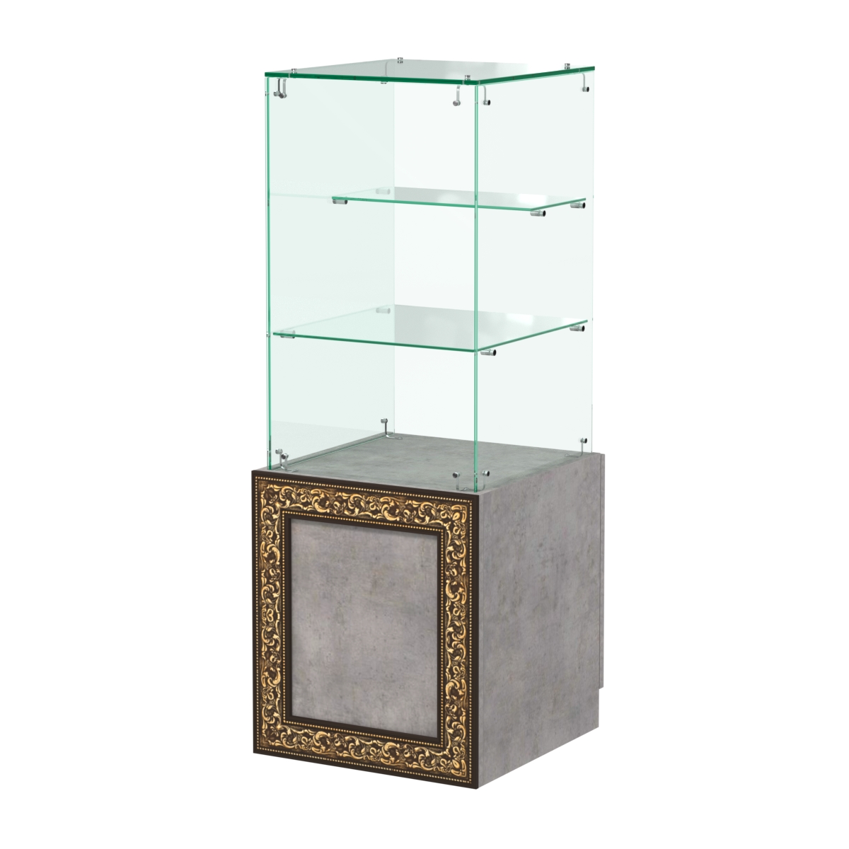 Стеклянный прилавок с декором и тумбой №СПБА-31 Бетон Чикаго светло-серый F186 ST9