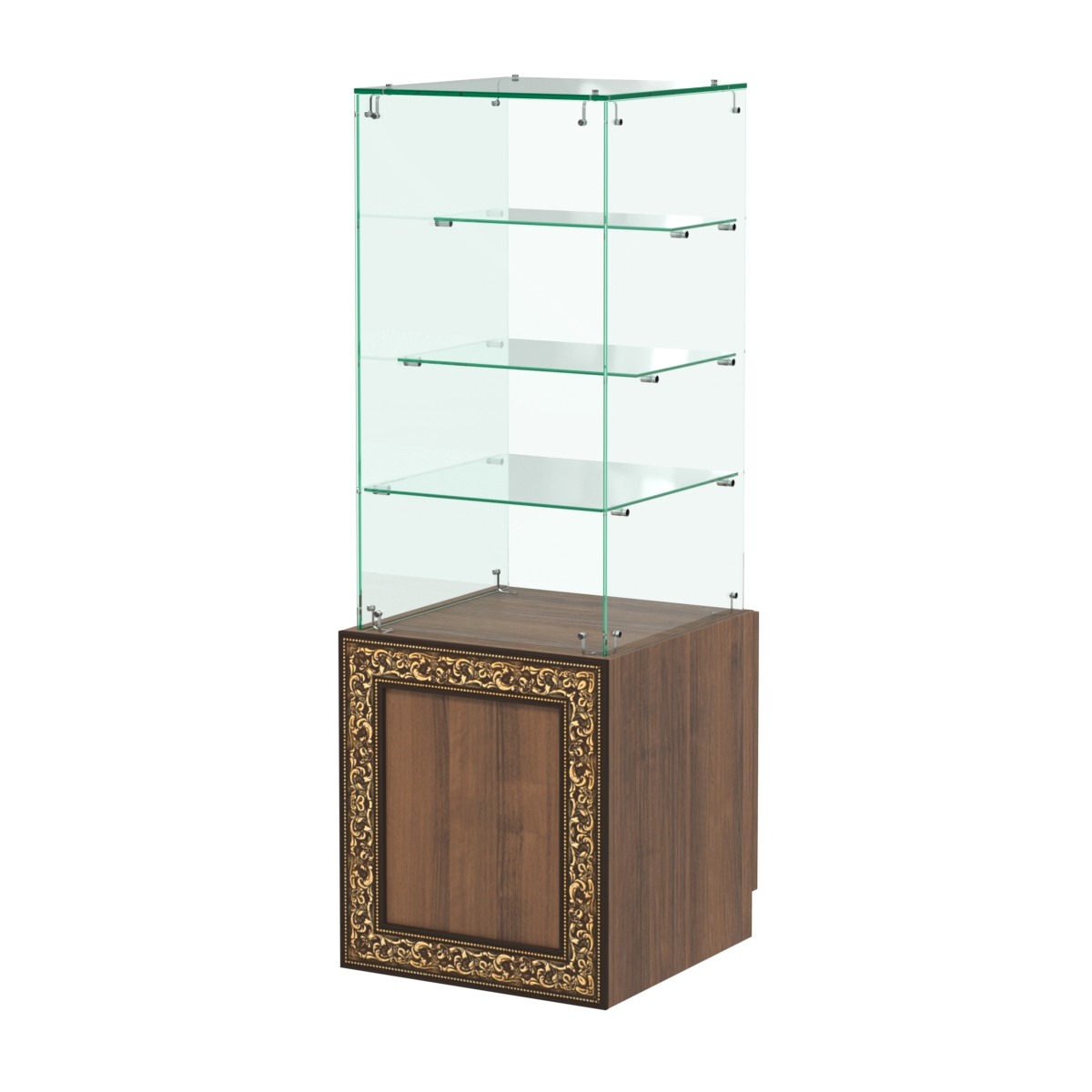 Стеклянный прилавок с декором и крепежами №СПБА-206 Орех