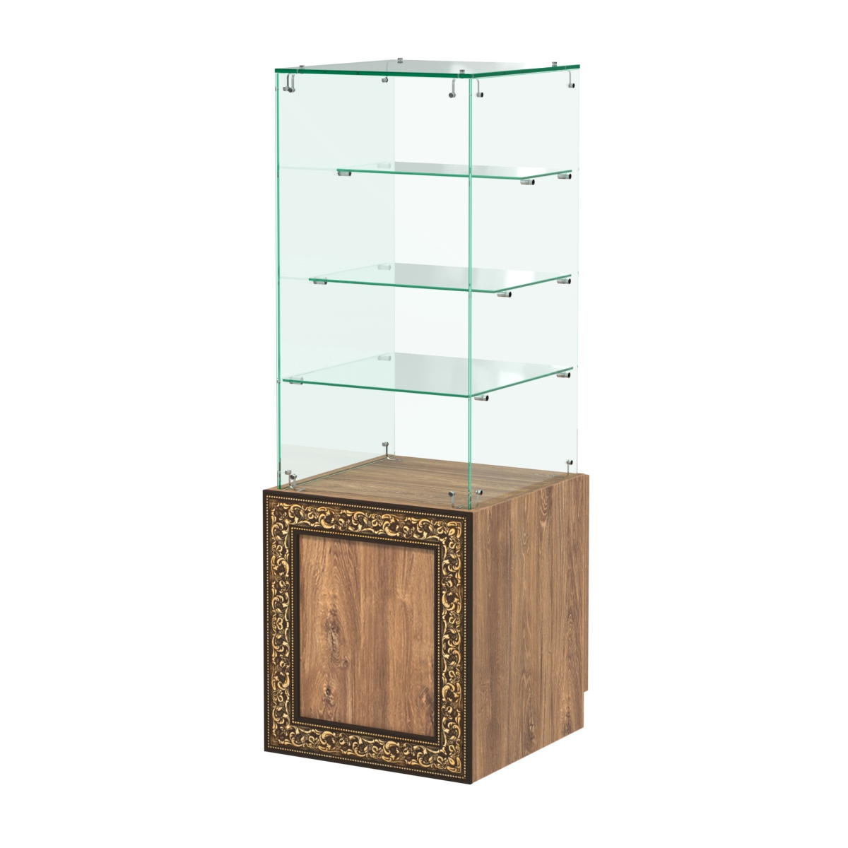 Стеклянный прилавок с декором и крепежами №СПБА-206 Дуб Канзас коричневый