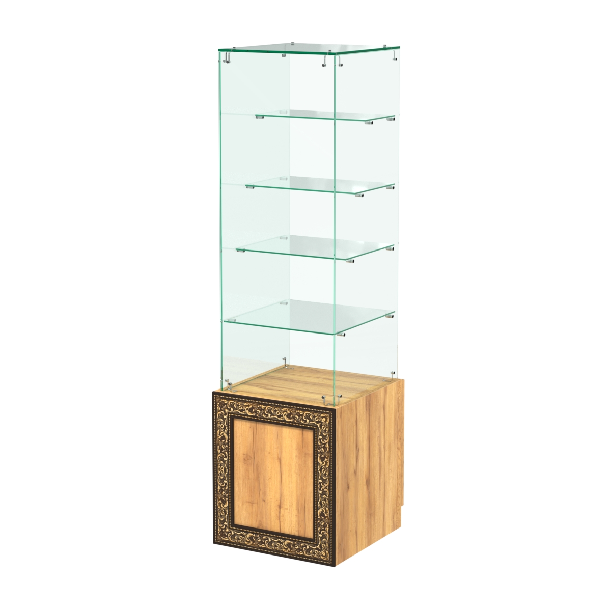 Стеклянный прилавок с дверкой и декором №СПБА-208 Дуб Золотистый