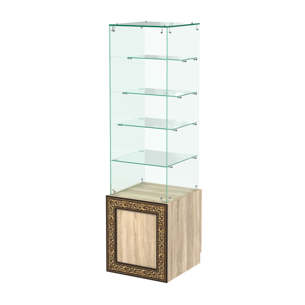 Стеклянный прилавок с дверкой и декором №СПБА-208 Дуб сонома