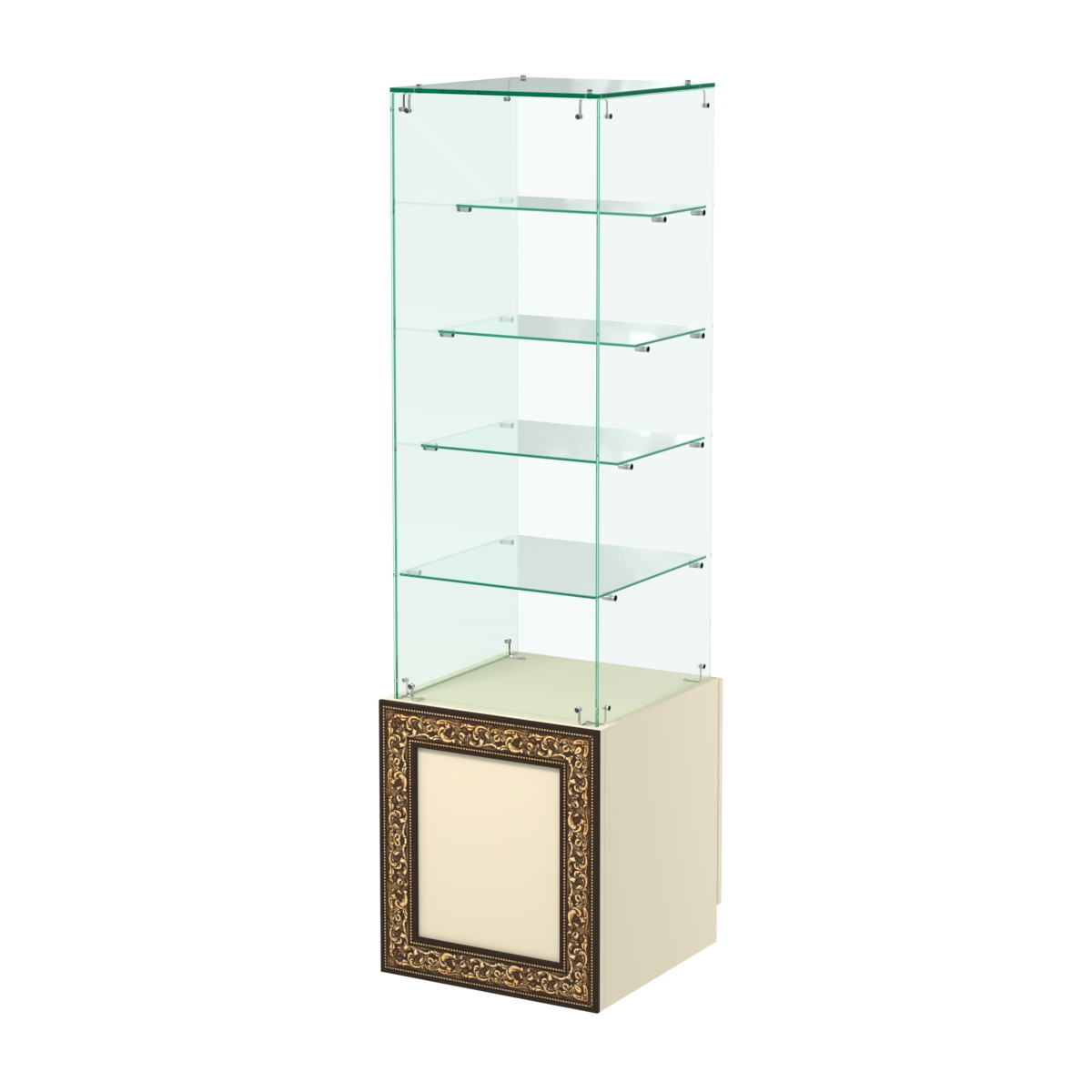 Стеклянный прилавок с дверкой и декором №СПБА-208 Крем Вайс