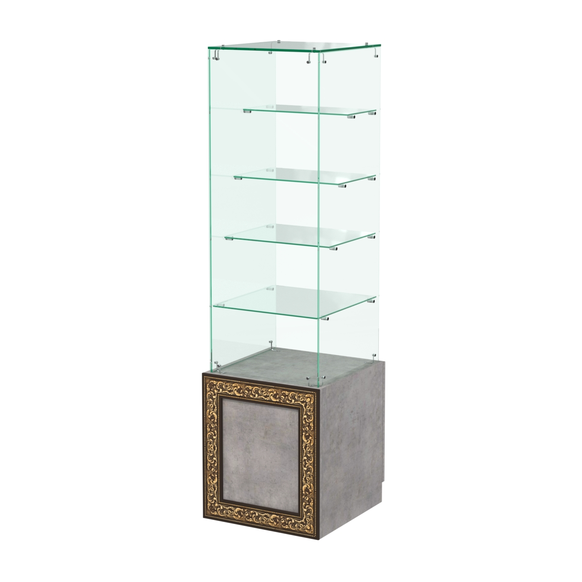 Стеклянный прилавок с дверкой и декором №СПБА-208 Бетон Чикаго светло-серый F186 ST9