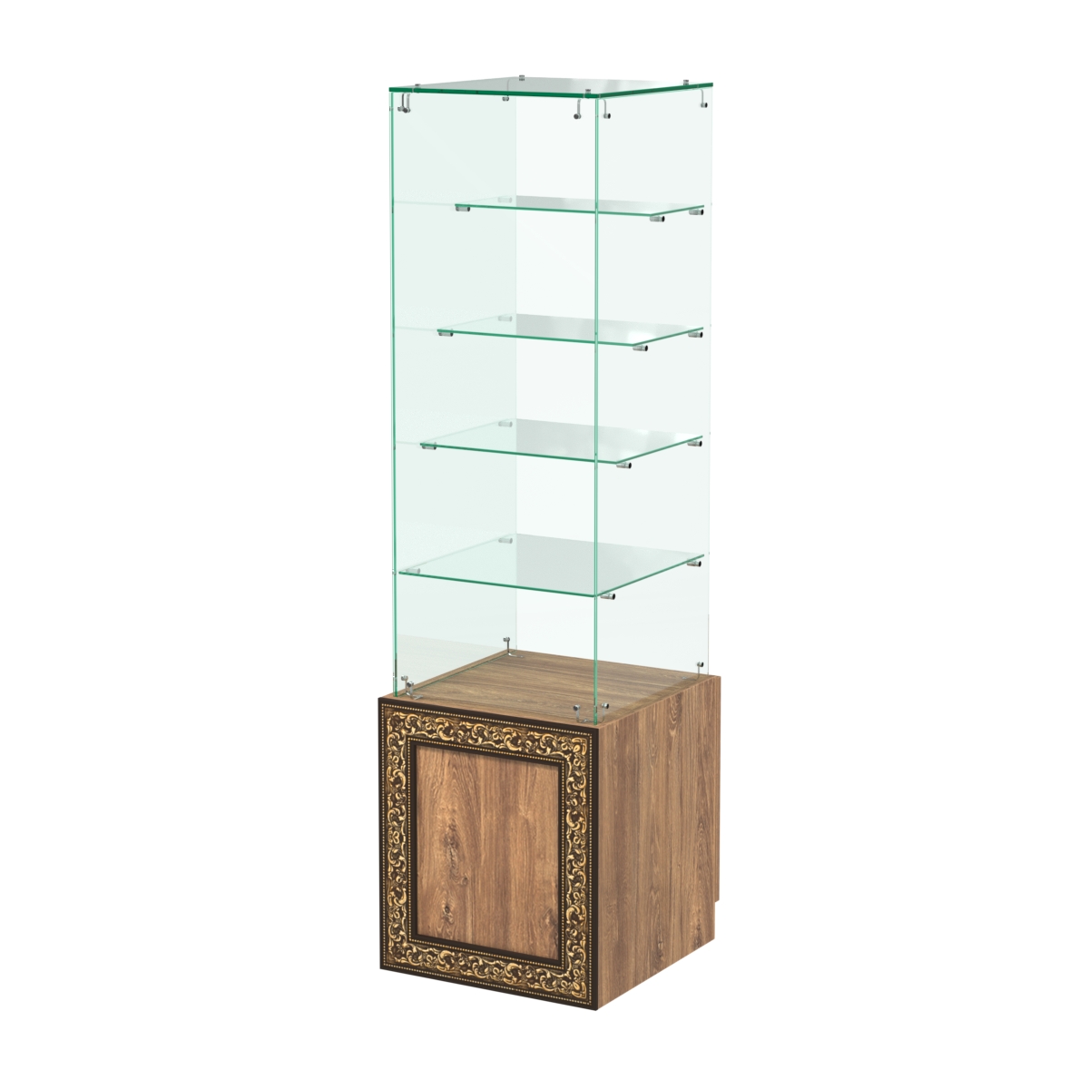Стеклянный прилавок с дверкой и декором №СПБА-208 Дуб Канзас коричневый