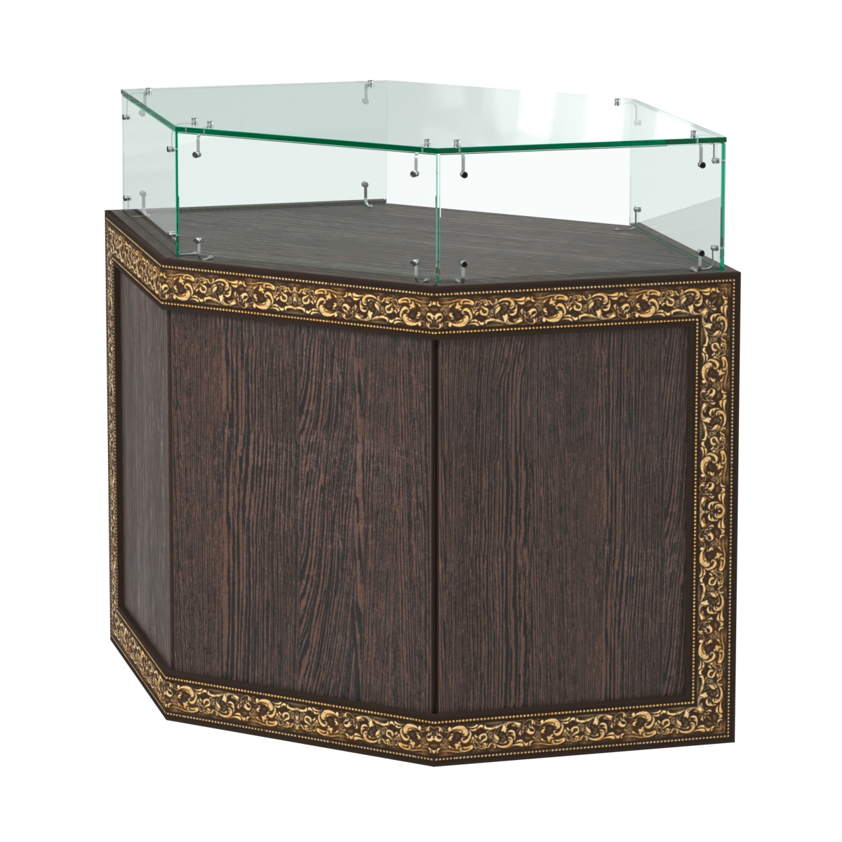 Стеклянный шестигранный прилавок с декором №СПБА-16 Дуб Венге