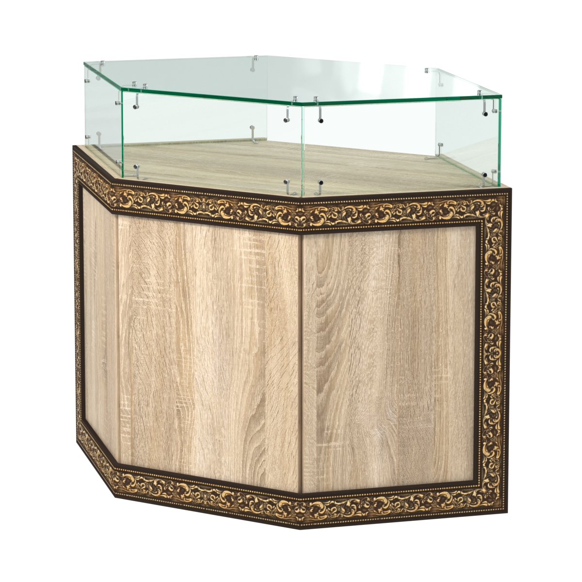 Стеклянный шестигранный прилавок с декором №СПБА-16 Дуб сонома