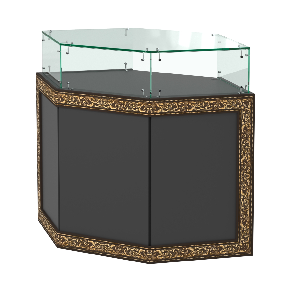 Стеклянный шестигранный прилавок с декором №СПБА-16 Черный