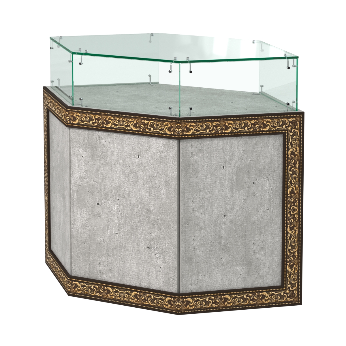 Стеклянный шестигранный прилавок с декором №СПБА-16 Метрополитан Грей