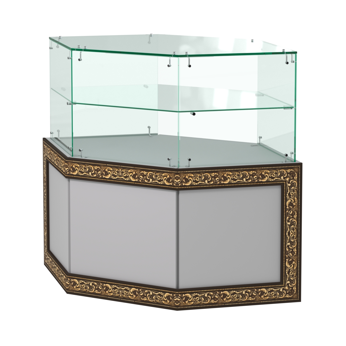 Стеклянный угловой прилавок с декором №СПБА-17 Серый