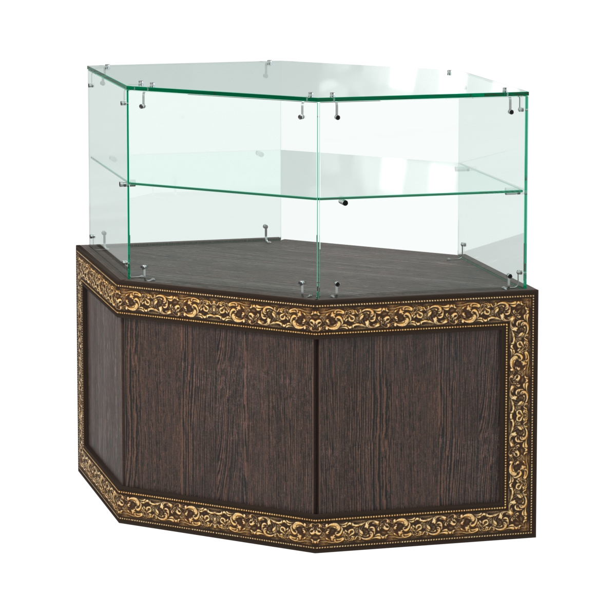 Стеклянный угловой прилавок с декором №СПБА-17 Дуб Венге