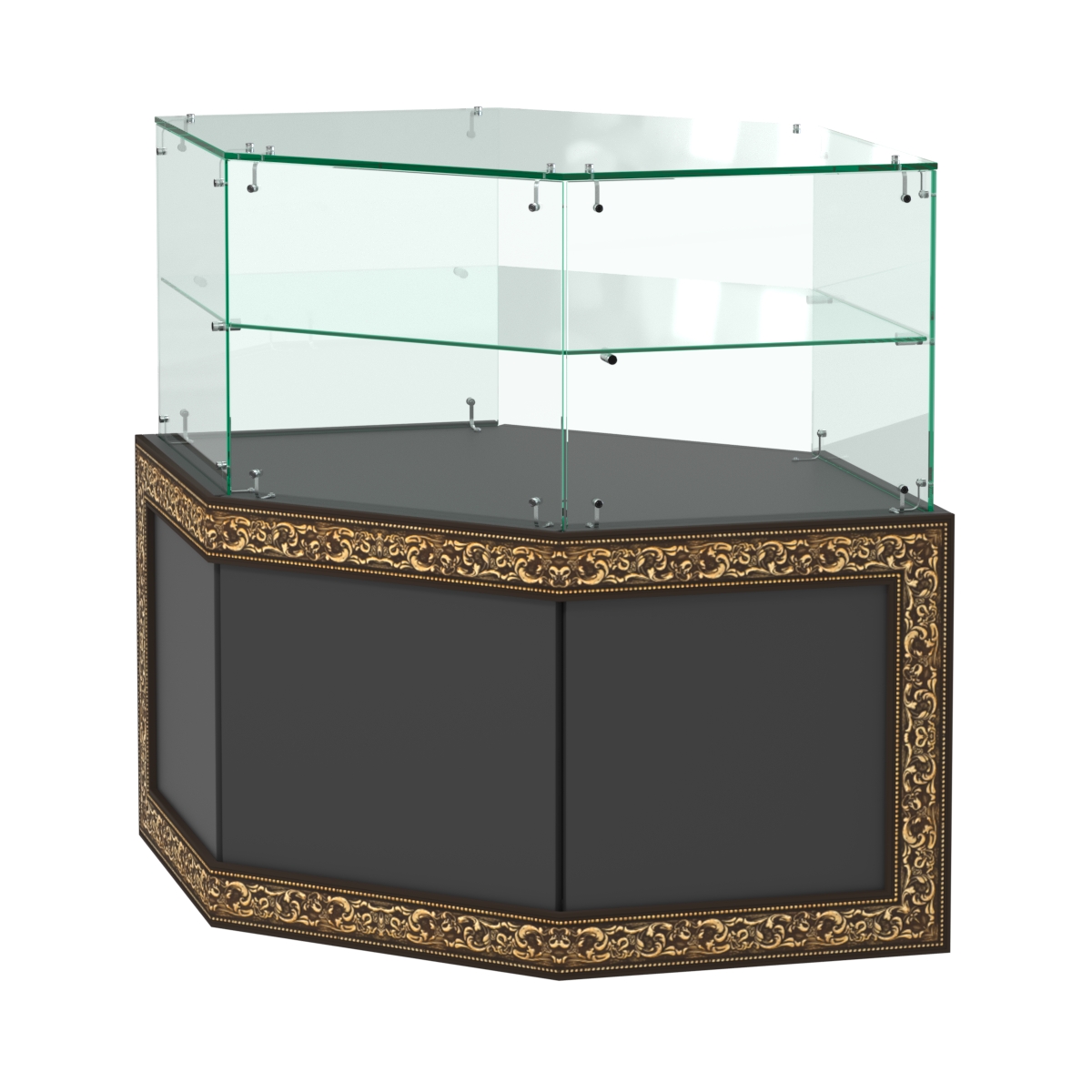 Стеклянный угловой прилавок с декором №СПБА-17 Черный