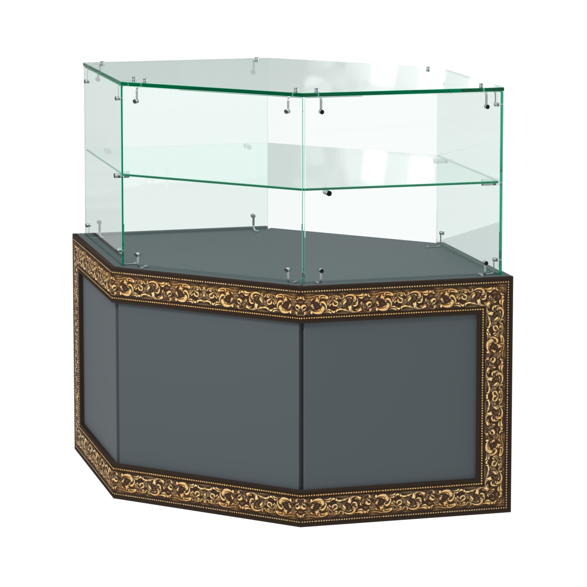 Стеклянный угловой прилавок с декором №СПБА-17 Темно-Серый