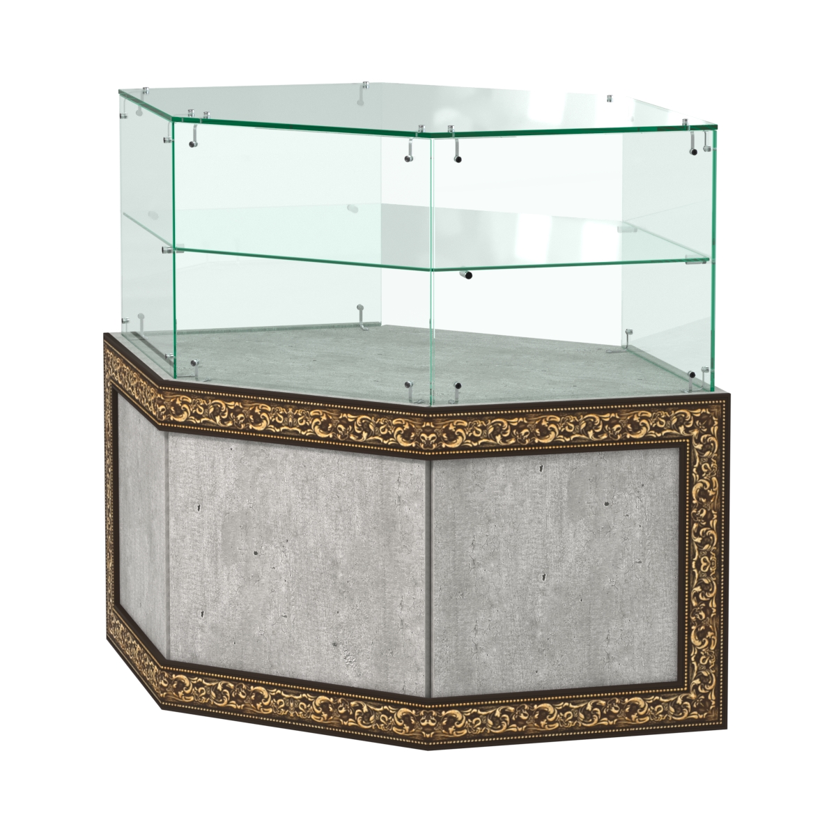 Стеклянный угловой прилавок с декором №СПБА-17 Метрополитан Грей