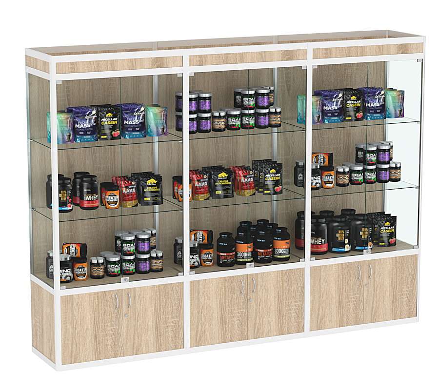 Витрина из профиля №1-2П (3-ех метровая) (задняя стенка - ДВП)  Дуб сонома