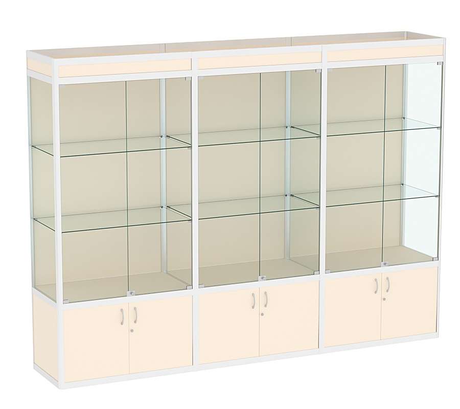 Витрина из профиля №1-2П (3-ех метровая) (задняя стенка - ДВП)  Крем Вайс