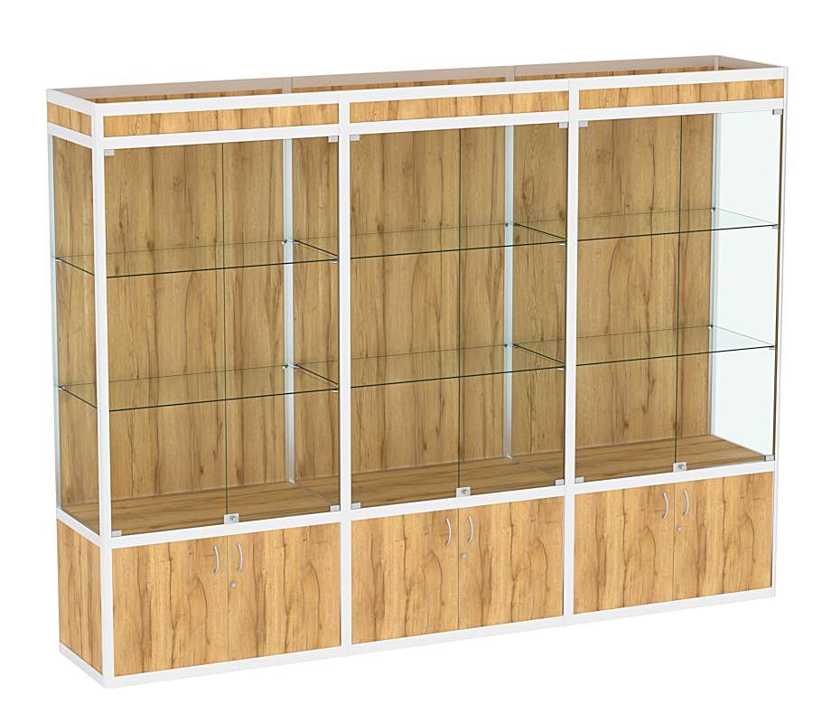 Витрина из профиля №1-2П (3-ех метровая) (задняя стенка - ДВП)  Дуб Золотистый